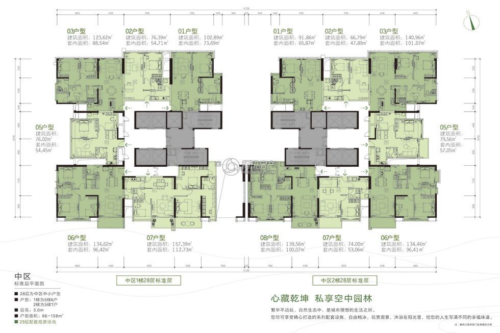 紫马奔腾公寓中区28层66-158㎡户型图