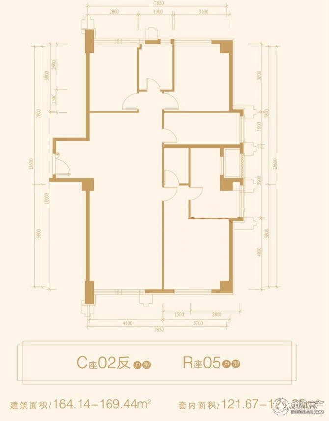 星悦国际c座02反/r座05户型图 164.14平方米