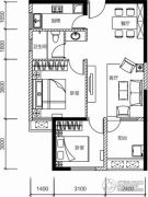 保利城2室2厅1卫77平方米户型图