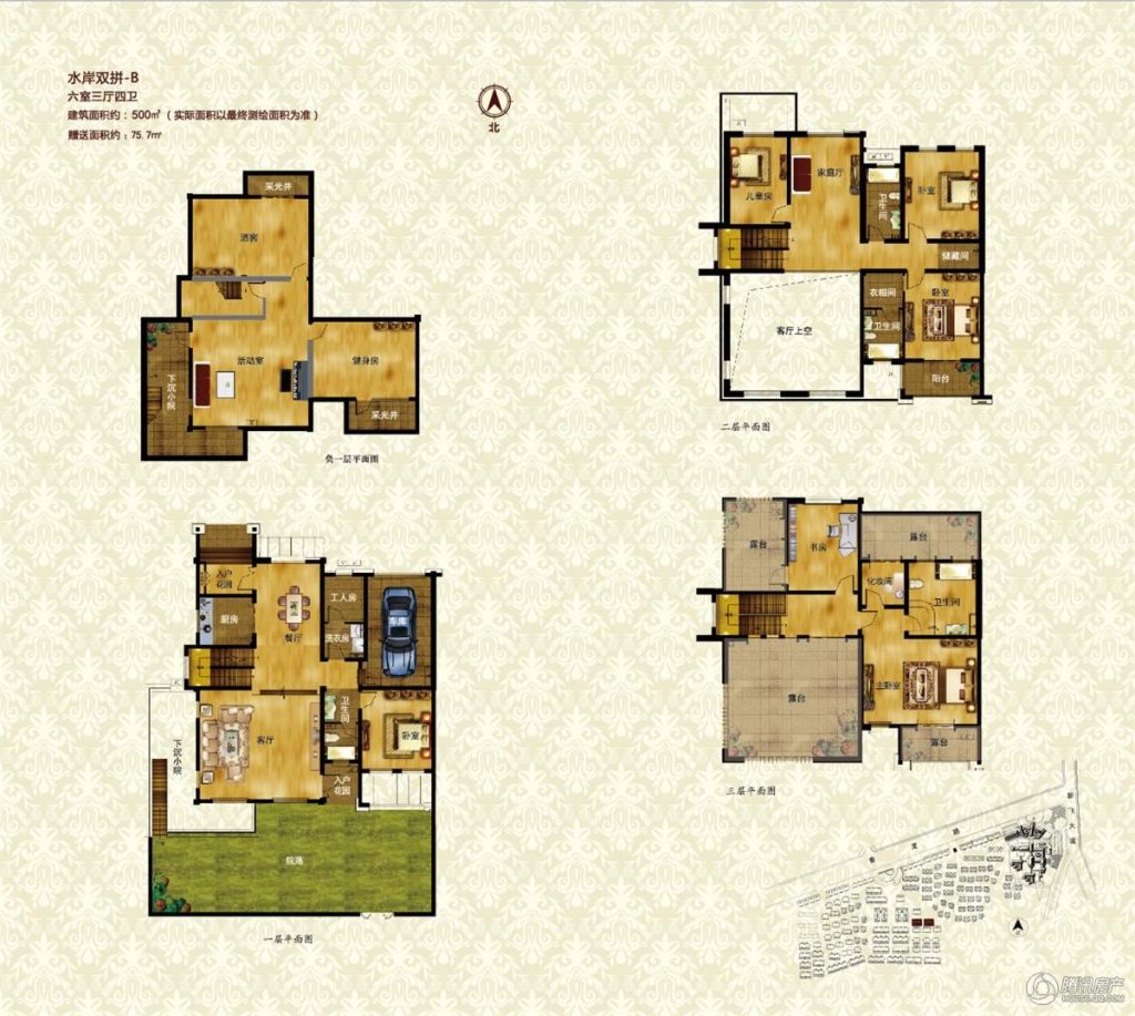 橡树湾 水岸双拼-b户型图 六室三厅四卫