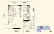 智造创想城1室2厅1卫73平方米户型图