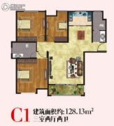 博顺未来华城3室2厅2卫128平方米户型图
