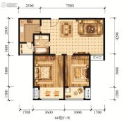 江山花园2室1厅1卫91平方米户型图