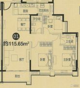 时代南湾3室2厅2卫115平方米户型图