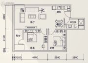 广州绿地中央广场2室2厅1卫91平方米户型图