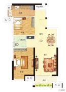 中海誉城2室2厅1卫65平方米户型图