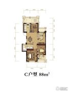 滨江城市之星3室2厅1卫88平方米户型图