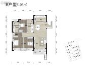孔雀城航天府3室2厅2卫105平方米户型图