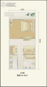 湾田国际建材城1室1厅1卫44平方米户型图
