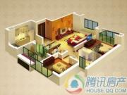 中海万锦行政公寓2室2厅1卫90平方米户型图
